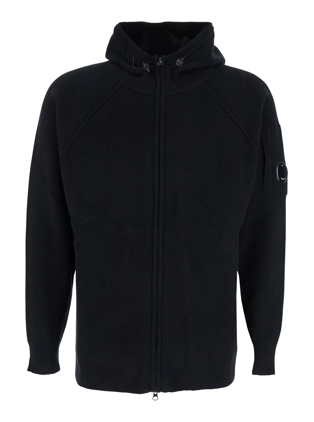Full-Zip Hooded Sweatshirt in Black Wool-Polyamide Blend