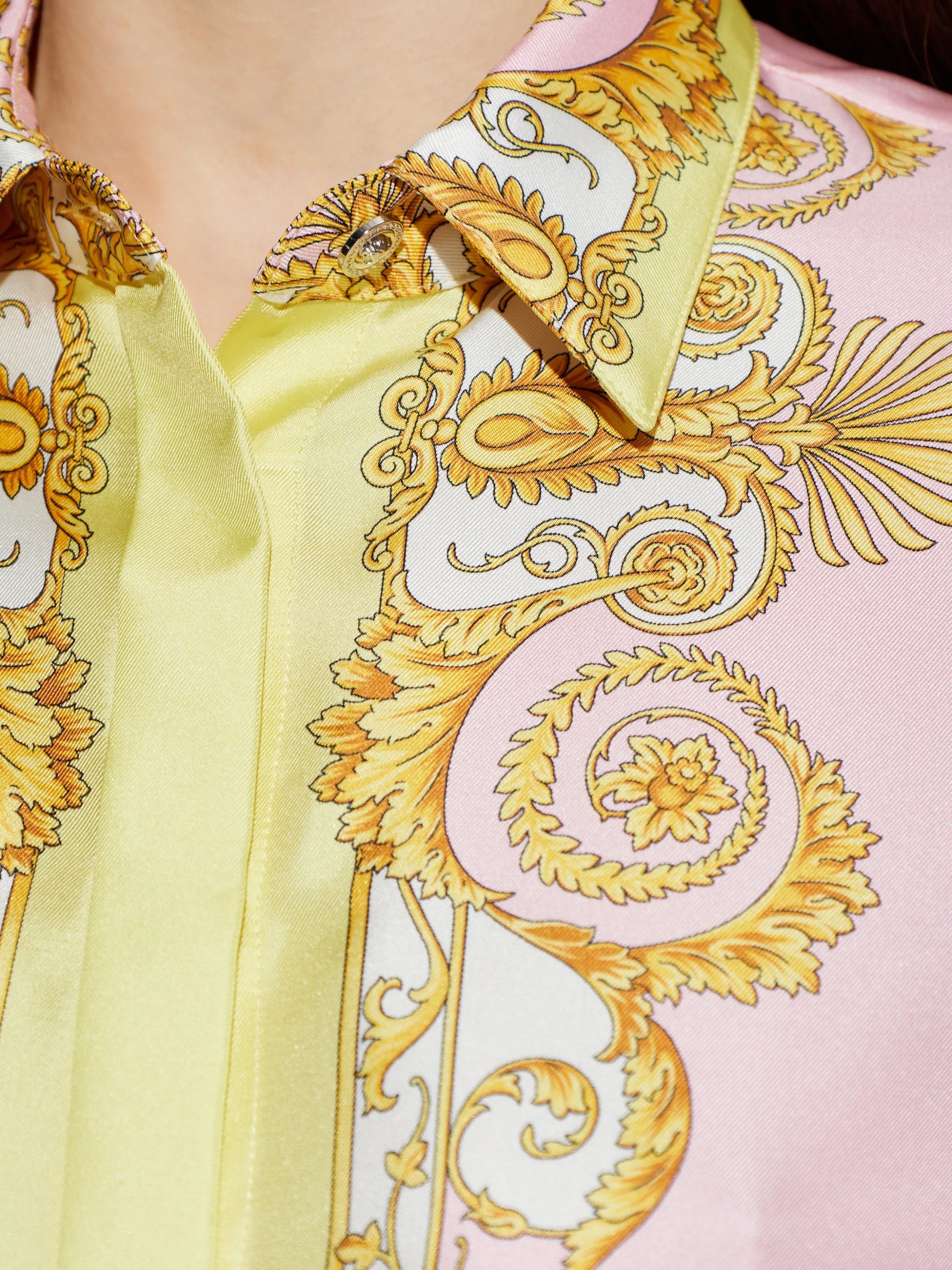 Pastel Pink Baroque-Inspired Silk Scroll Shirt