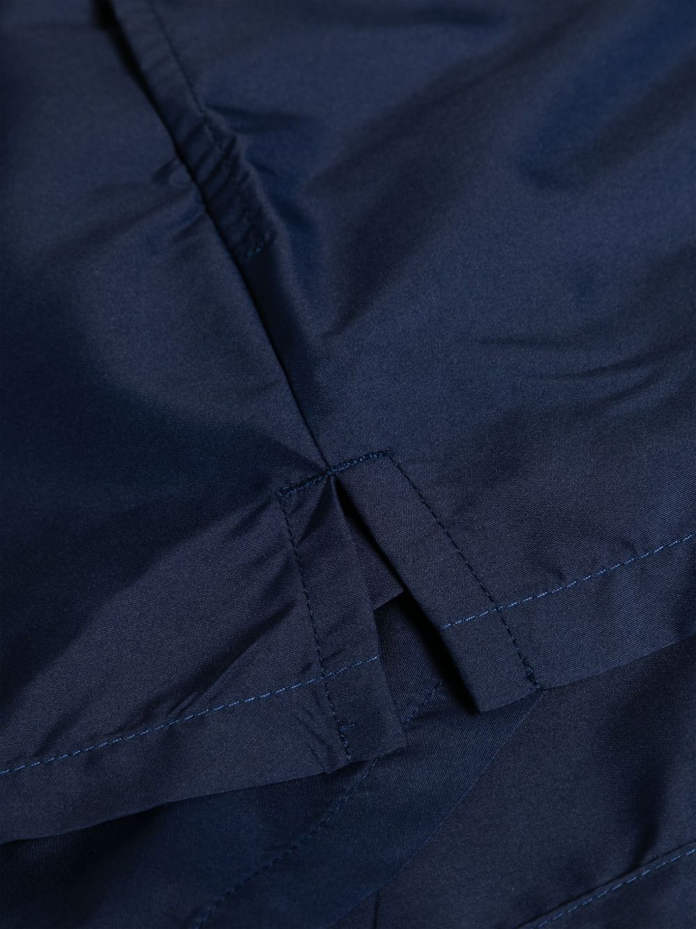 Navy Silk-Nylon Swim Shorts With Greek Key Waistband