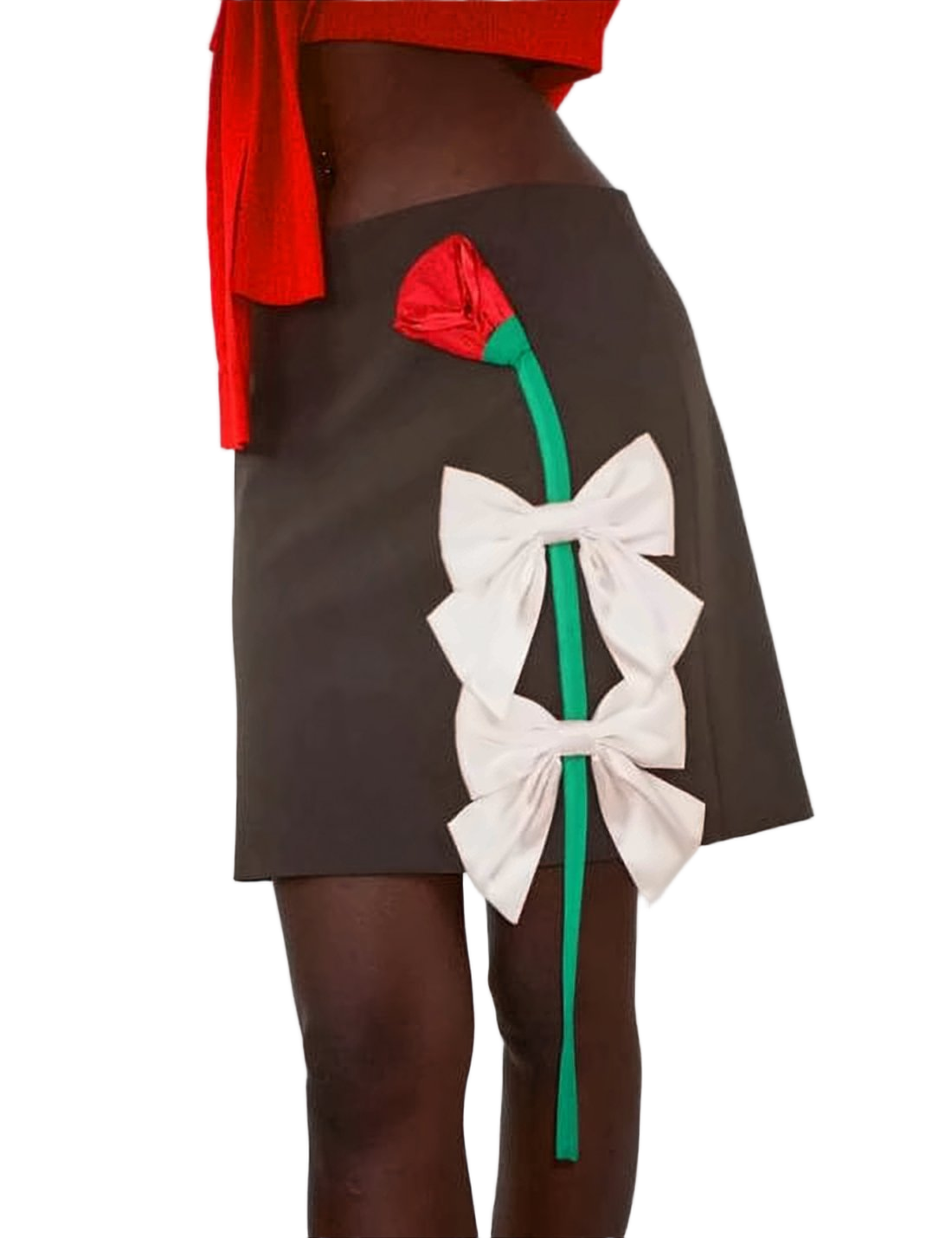 Brown Mini Skirt With Floral Accents