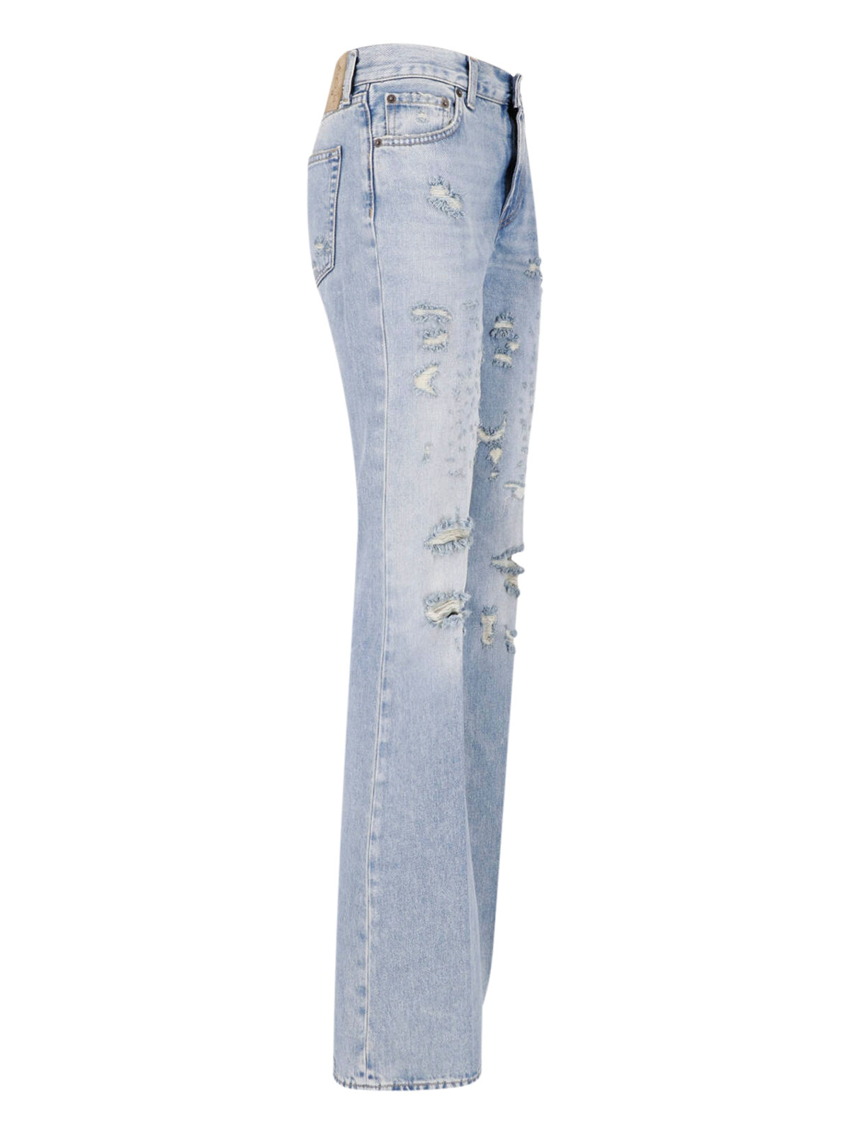 Light Blue Flora Flared Distressed Jeans