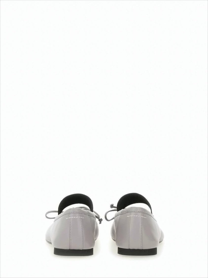 Minimalist Grey Lambskin Flats with Bow Detail