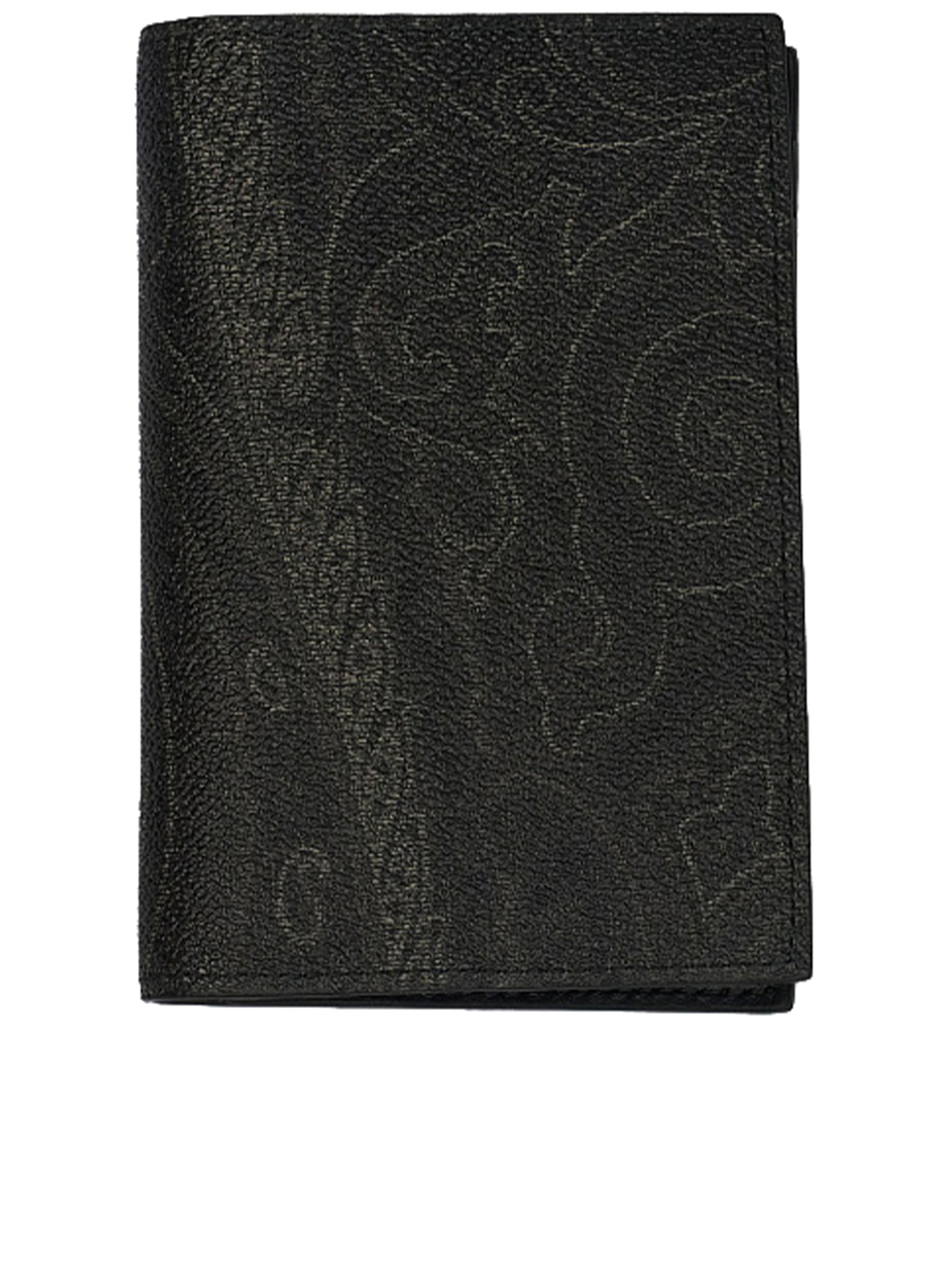 Textured Black Leather Emblem Passport Holder