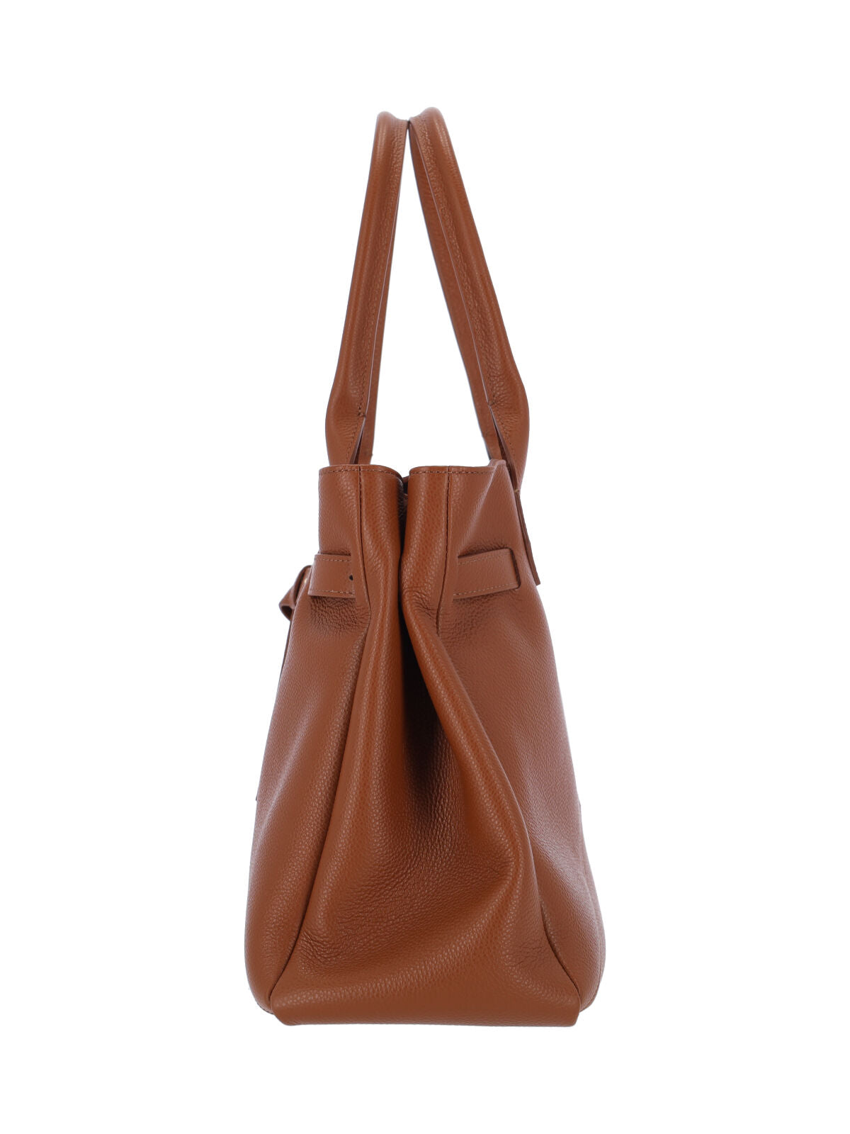 Structured Brown Calf Leather Tote With Adjustable Buckle