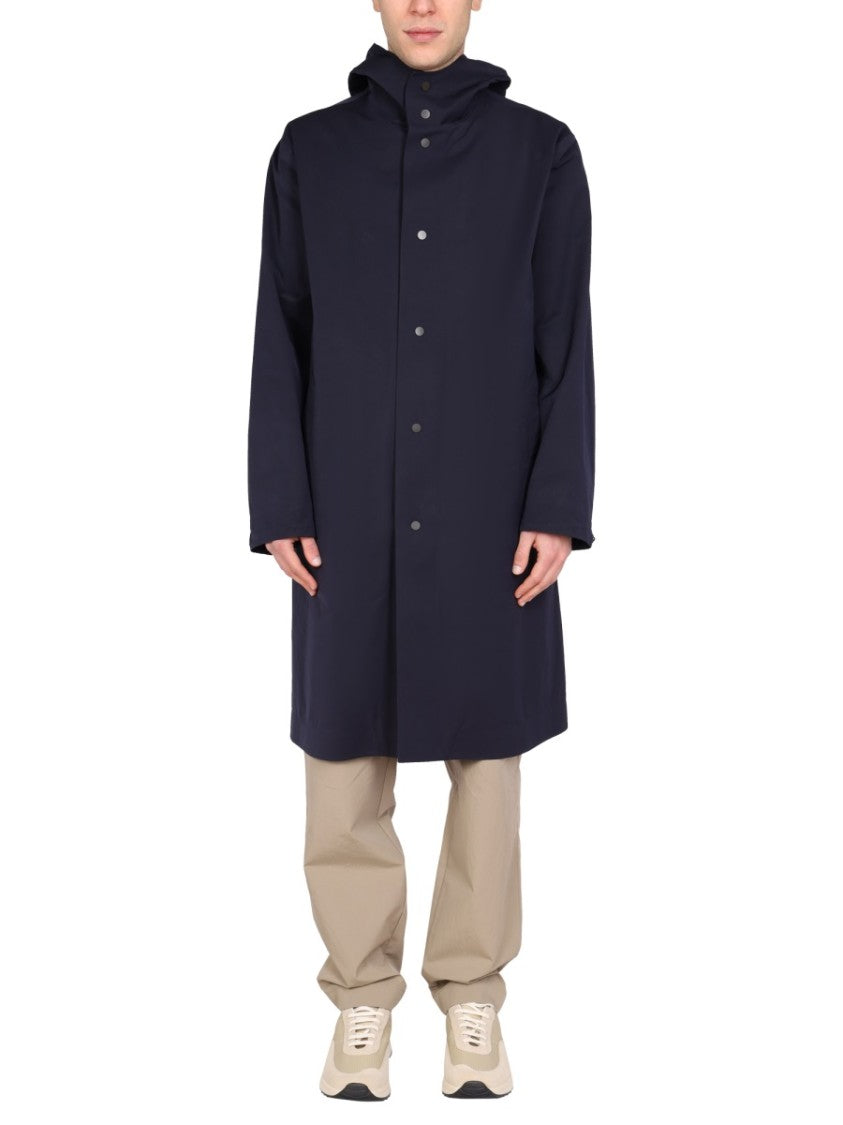 Hooded Trench Coat With Tall Neck