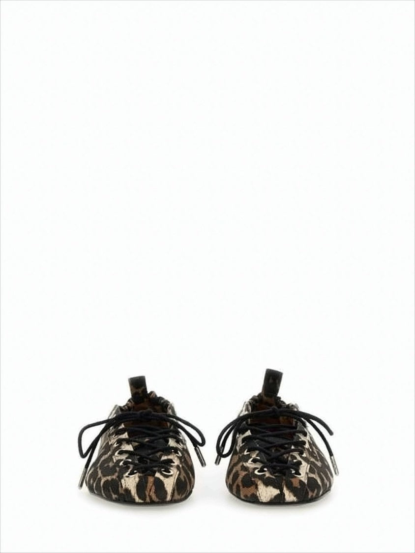 Leopard Print Lace-Up Flat Shoes With Gathered Back