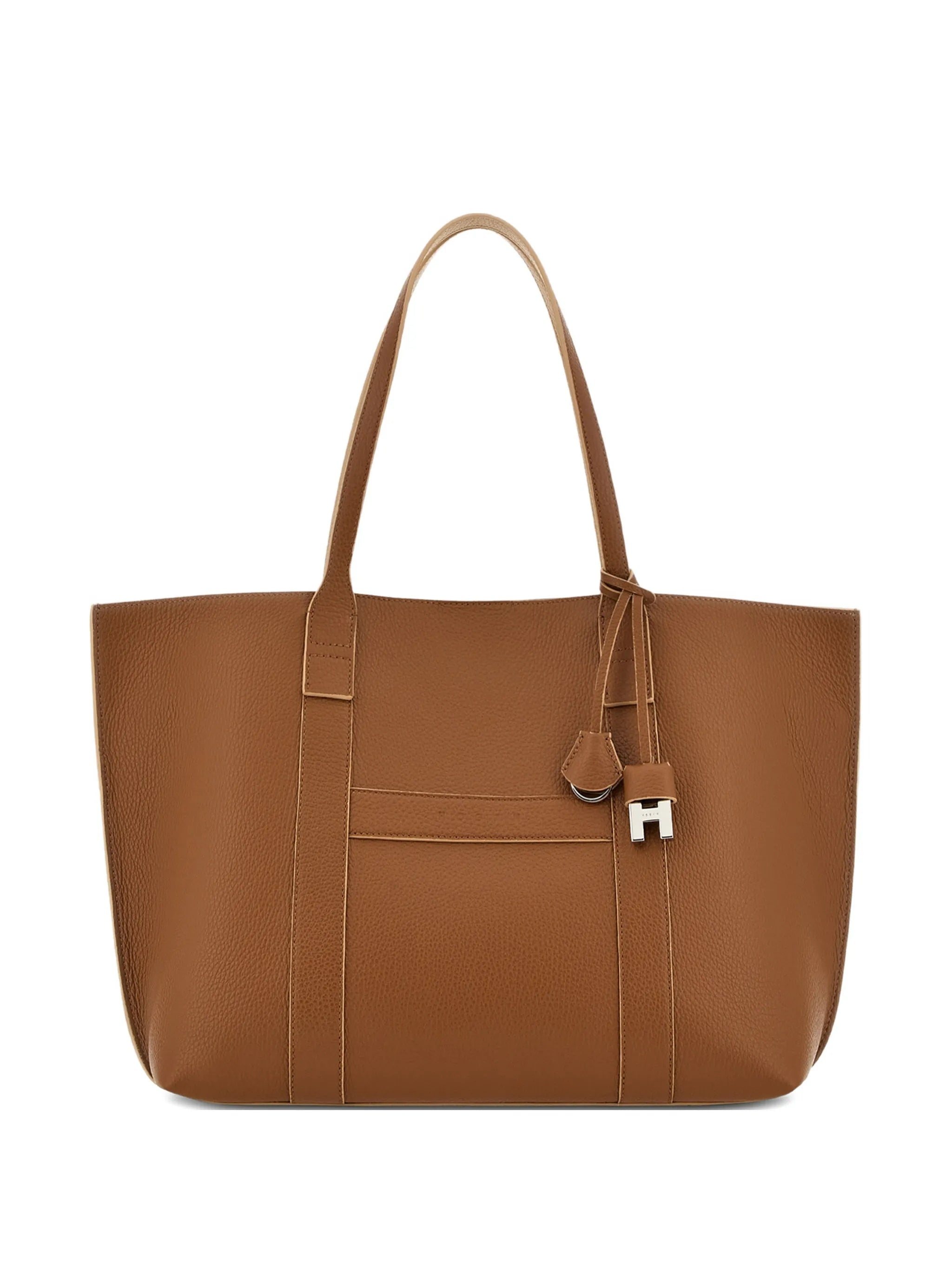 White Spacious Textured Leather Charm Tote