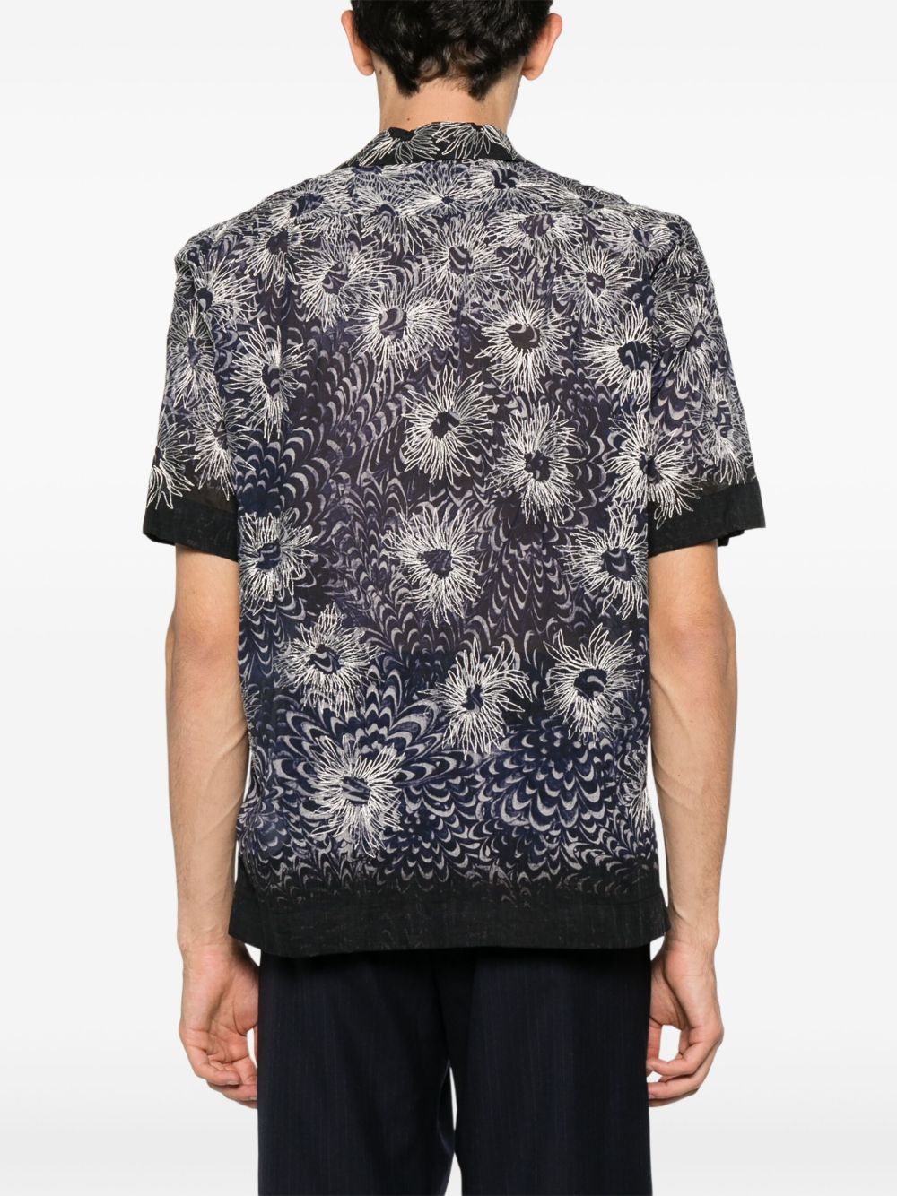 Navy Blue Short-Sleeved Camp Collar Shirt