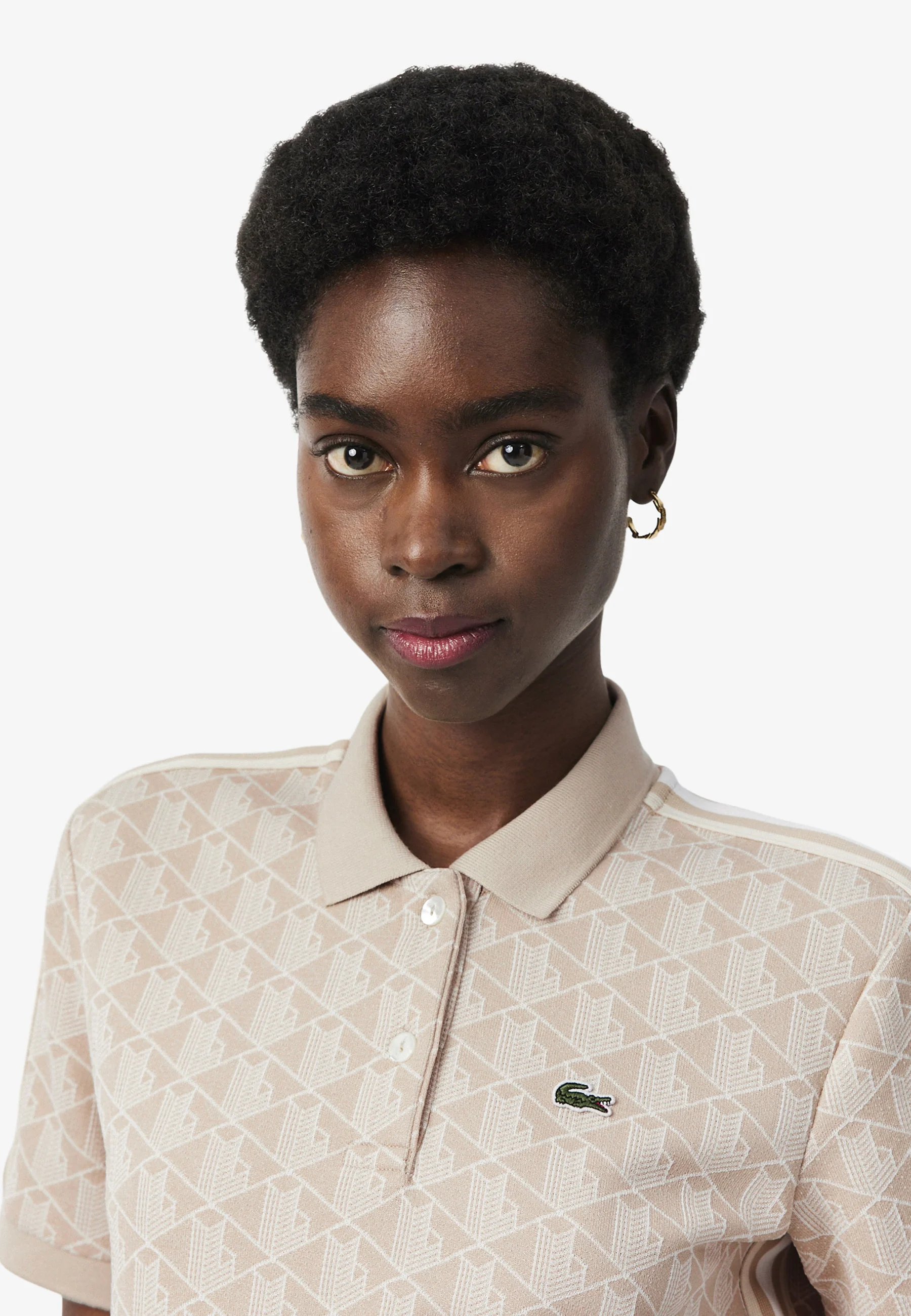 Beige Monogram Jacquard Slim Polo