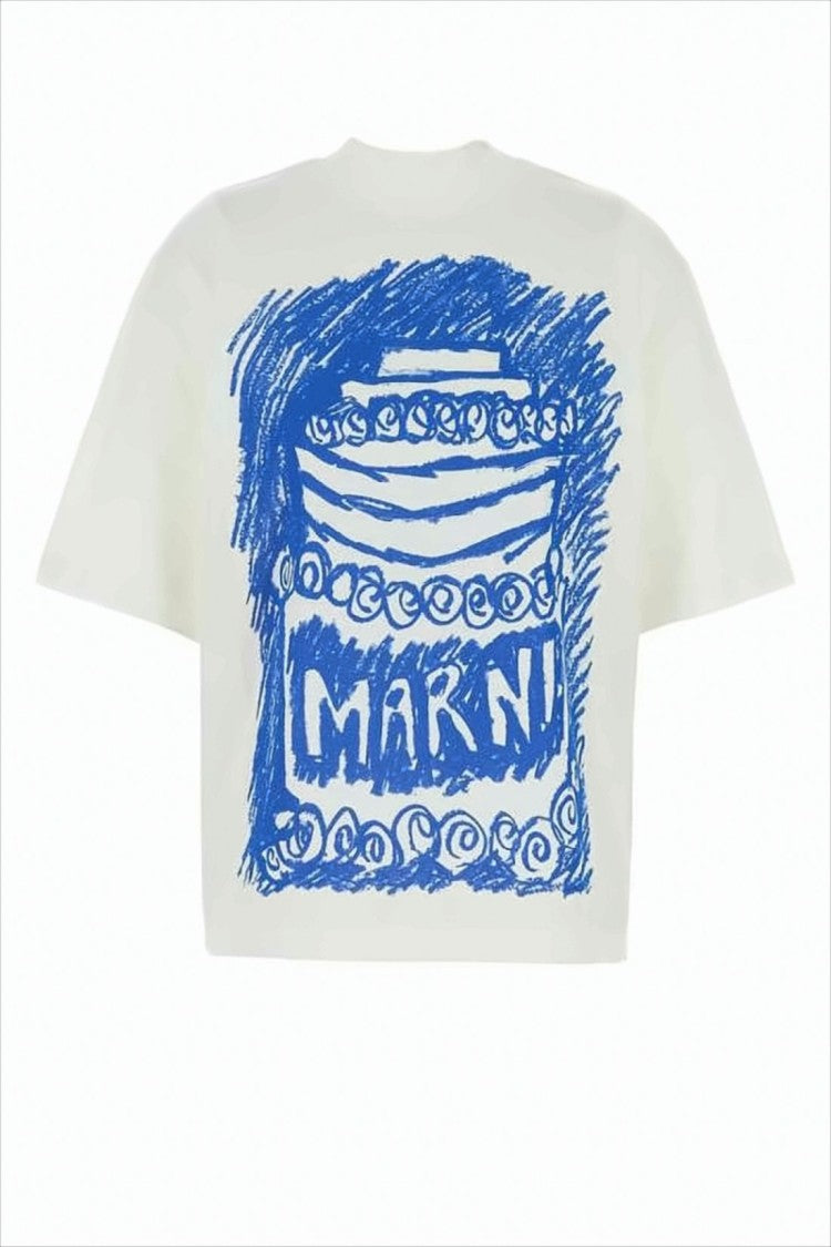 Cropped Short-Sleeved Cotton T-Shirt with Artistic Back Print