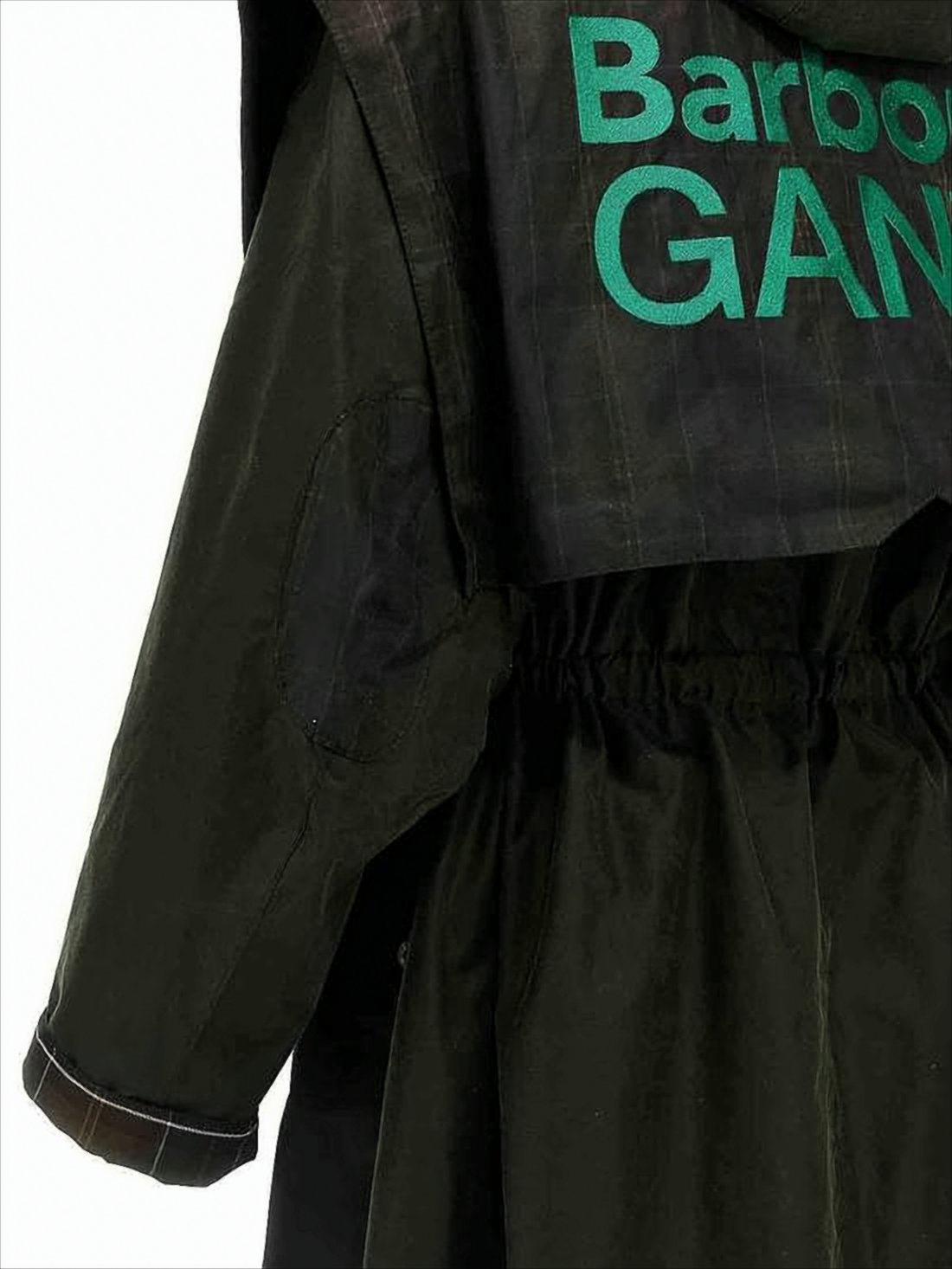 Long Black Coat With High Collar And Embroidered Branding