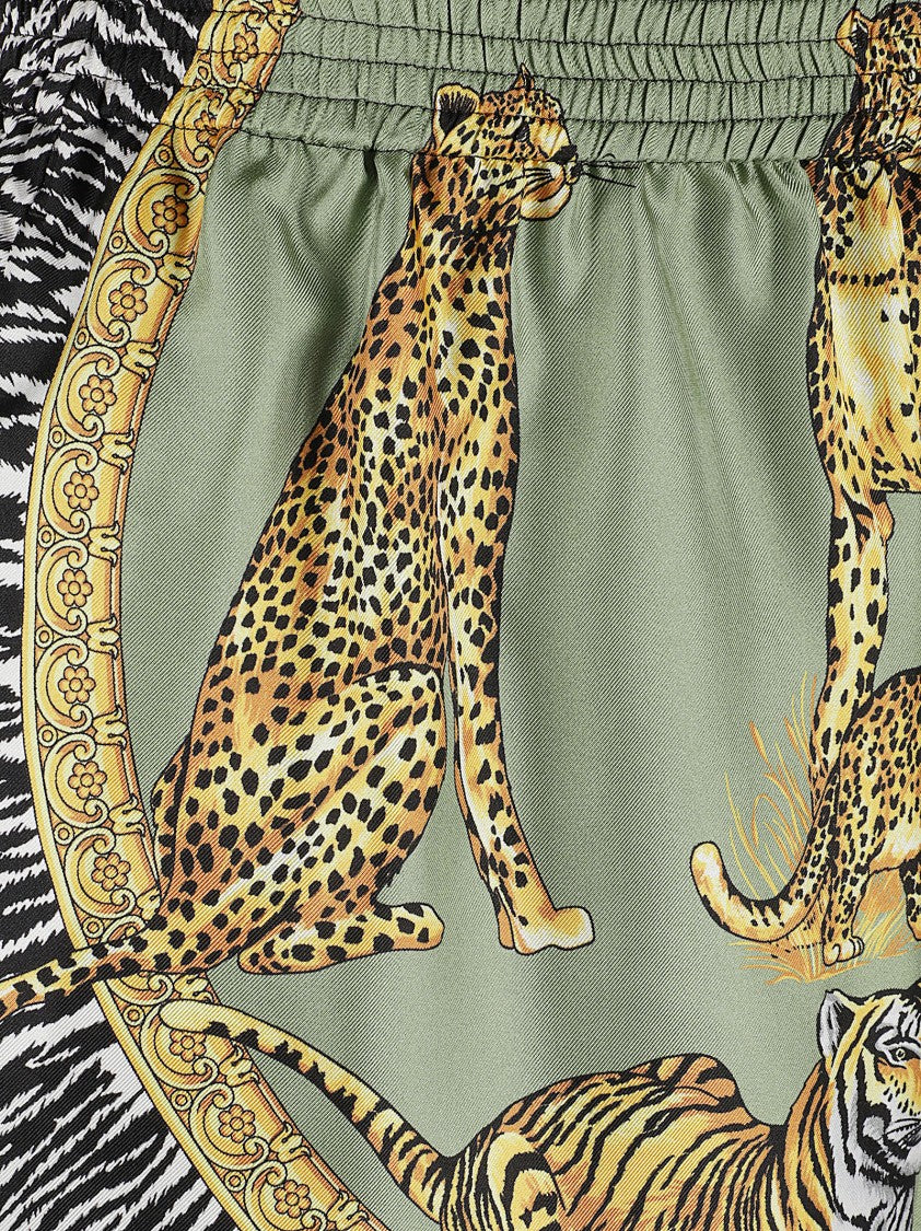 Olive Green Silk Animal Print Short