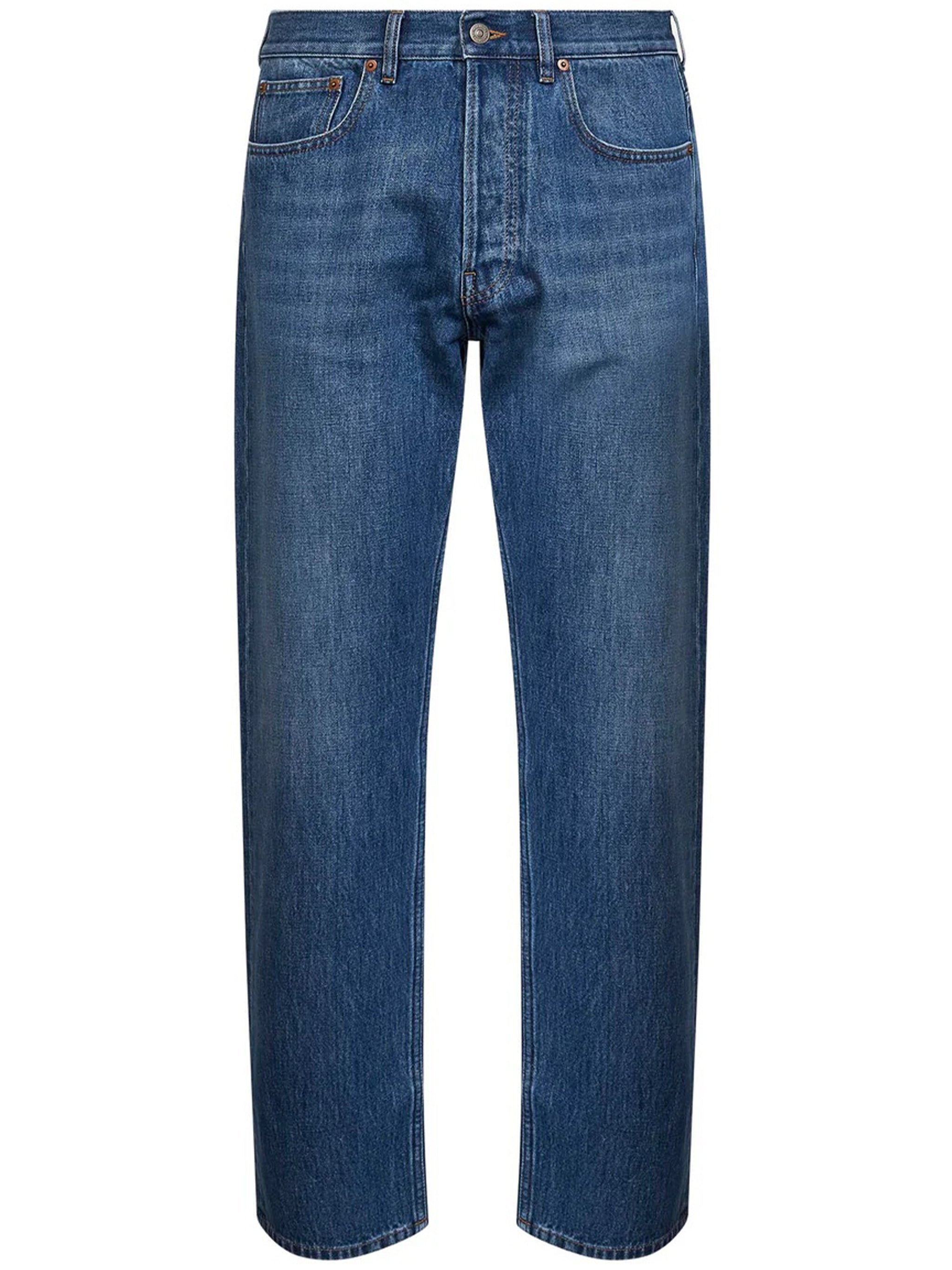 Medium Blue Straight-Leg Five-Pocket Denim Jeans