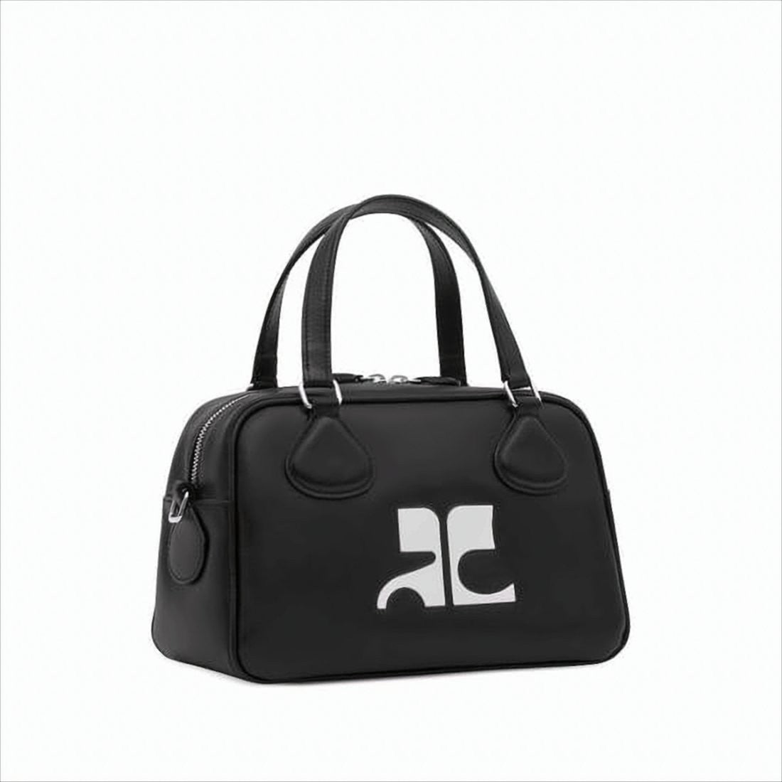 Rectangular Black Cowhide Leather Shoulder Bag With Contrasting Logo
