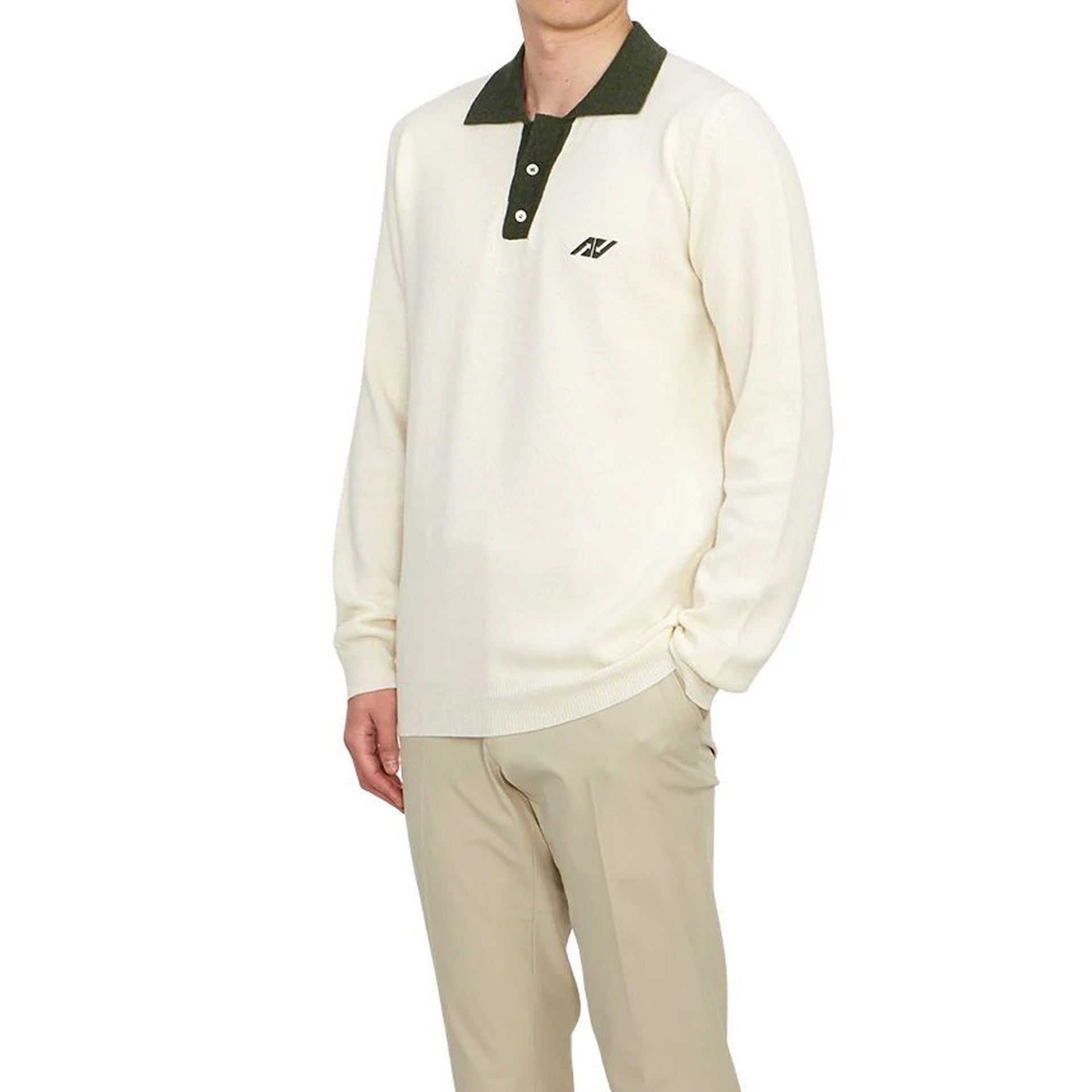 Textured Cotton-Wool Blend Long Sleeve Polo With Embroidered Logo