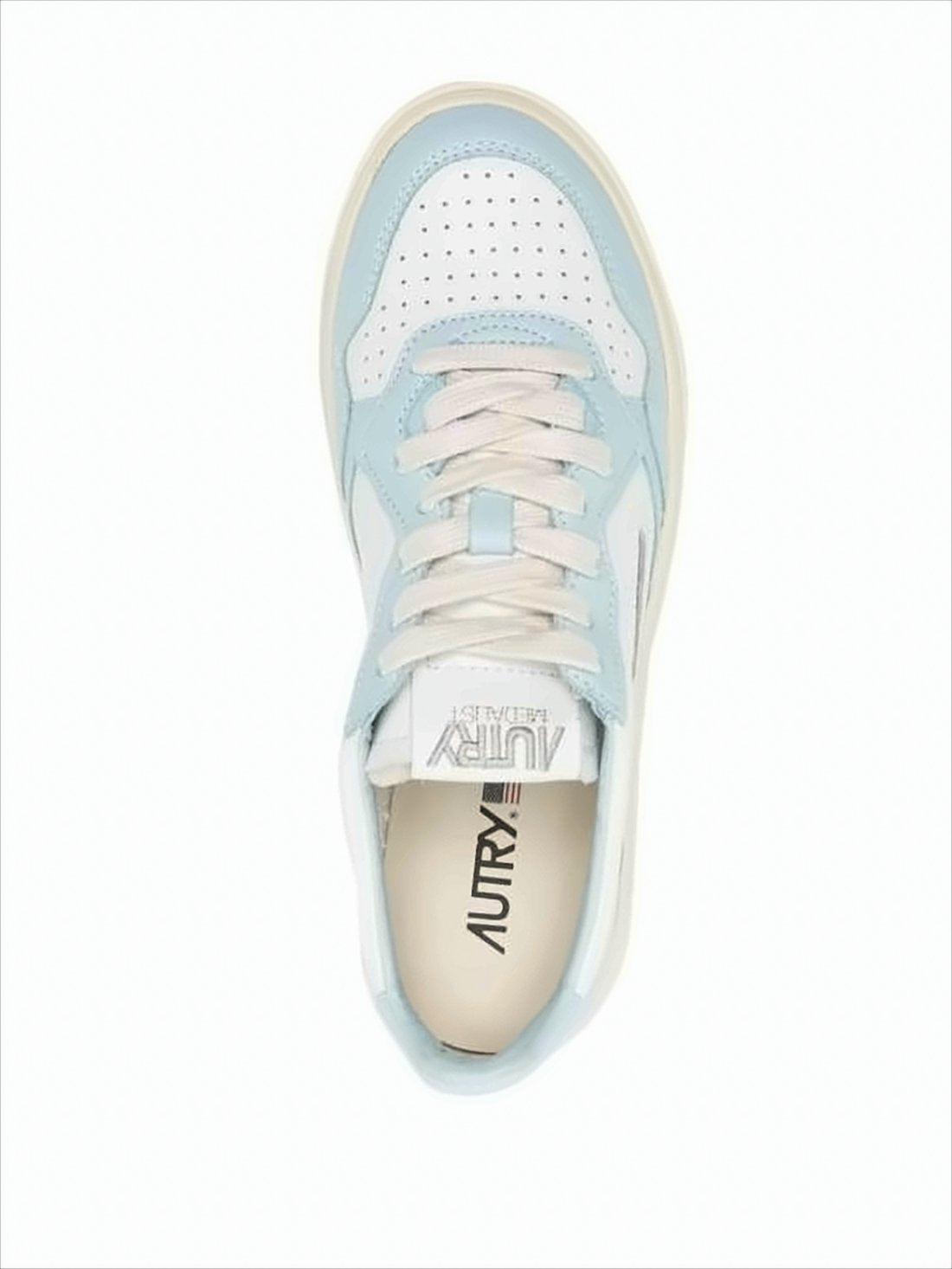 Low-Top Sneakers in Pastel Blue and White with Perforated Detailing