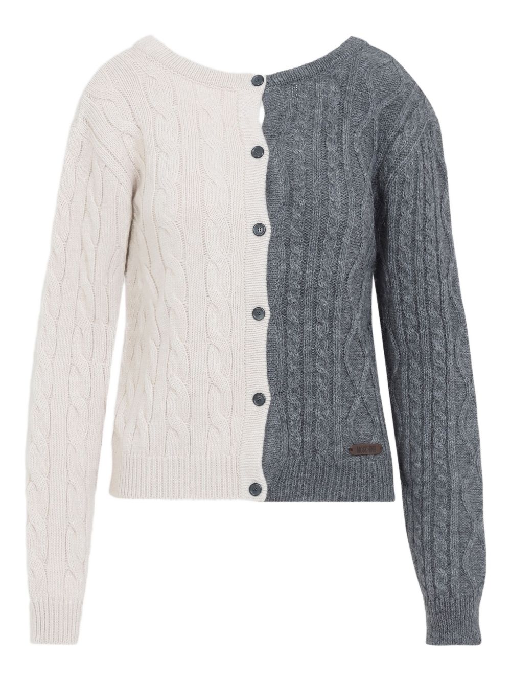 Two-Tone Off-White and Grey Cable Knit Sweater