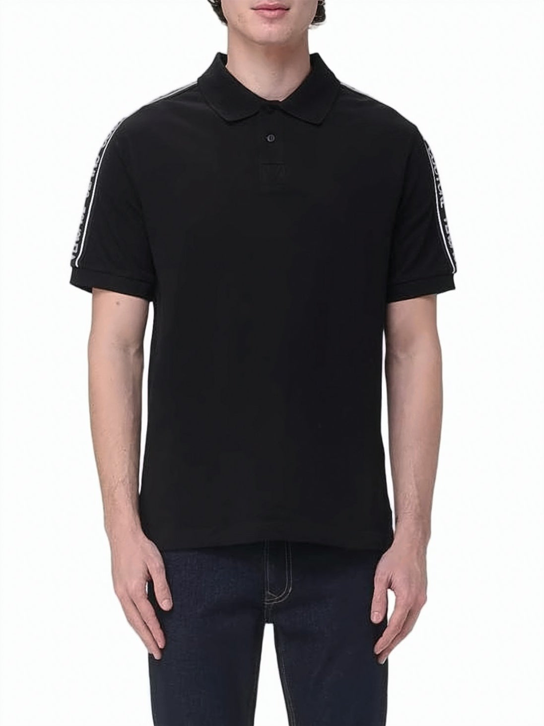 Short-Sleeve Black Polo Shirt With Branded Tape Detailing