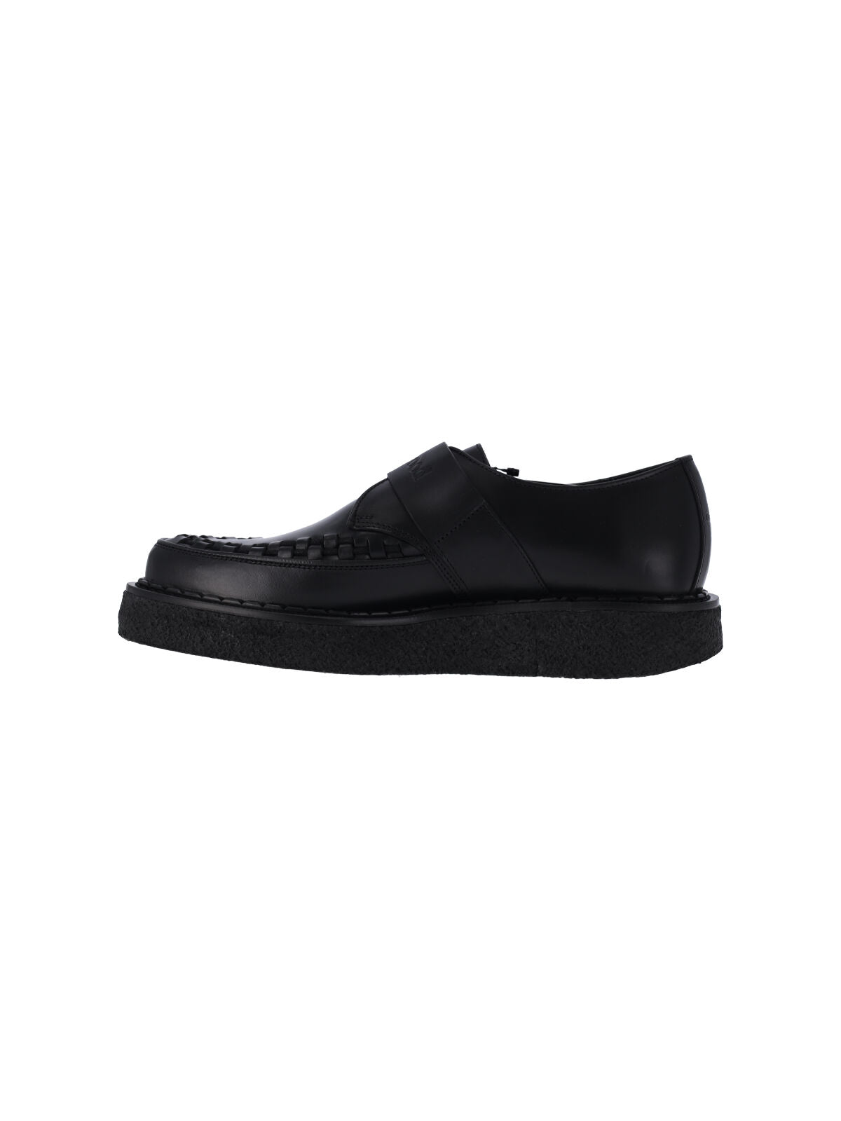 Black Woven Detail Buckle Flat Shoes