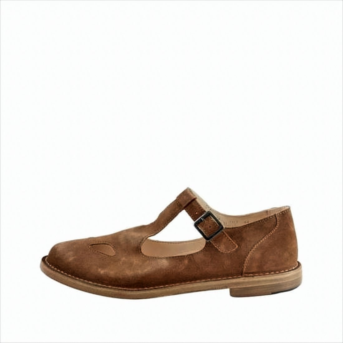 Closed-Toe Suede Sandals with T-Strap and Buckle