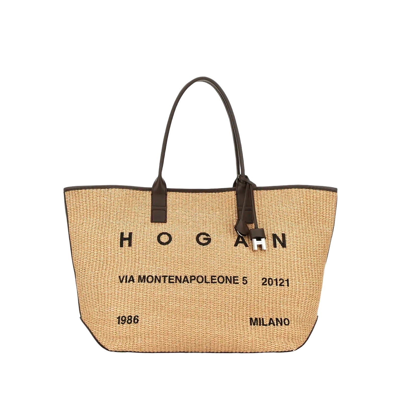 Beige Address Shopping Media Raffia Shopping Bag