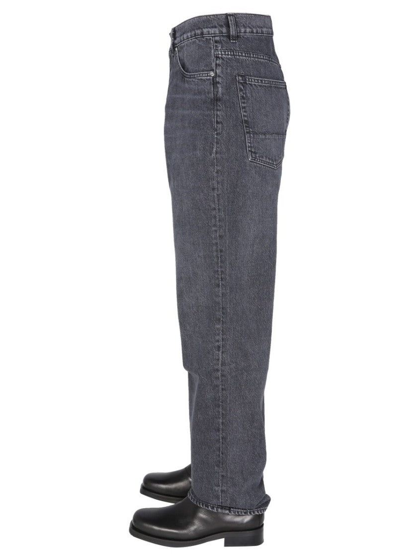 Relaxed Fit Black Denim Pants with Five-Pocket Design