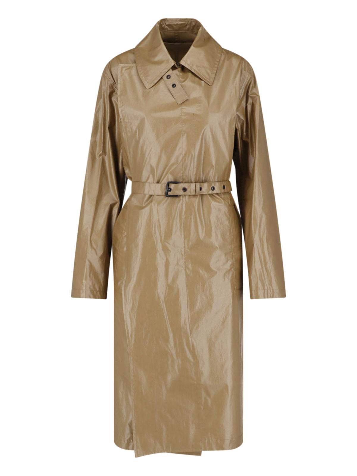 Khaki Coated Cotton Short Belted Coat
