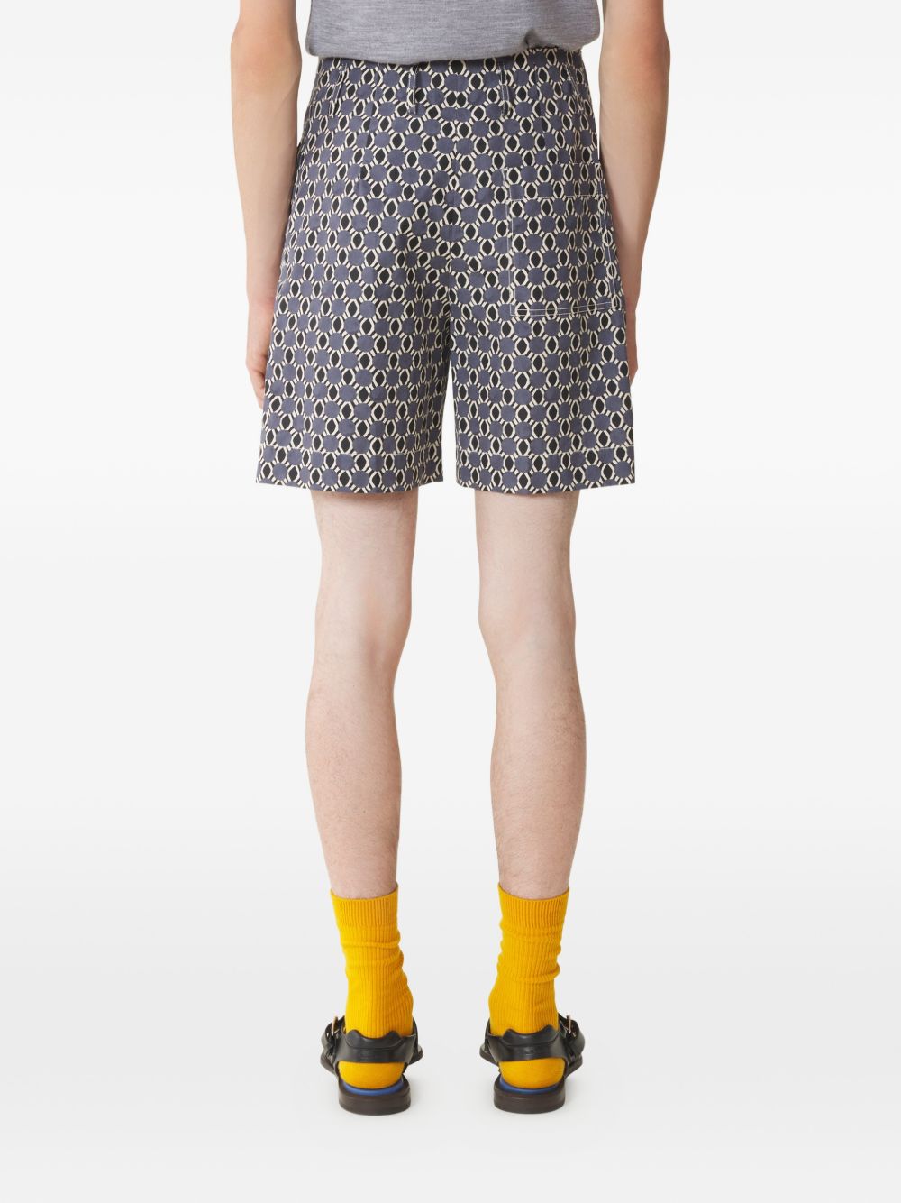 Grey Geometric Pattern Shorts With Side Pockets