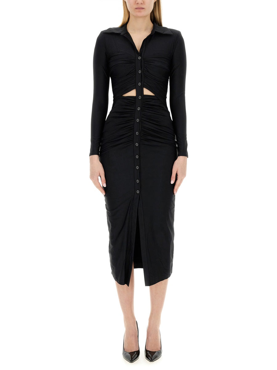 Ruched Black Midi Dress