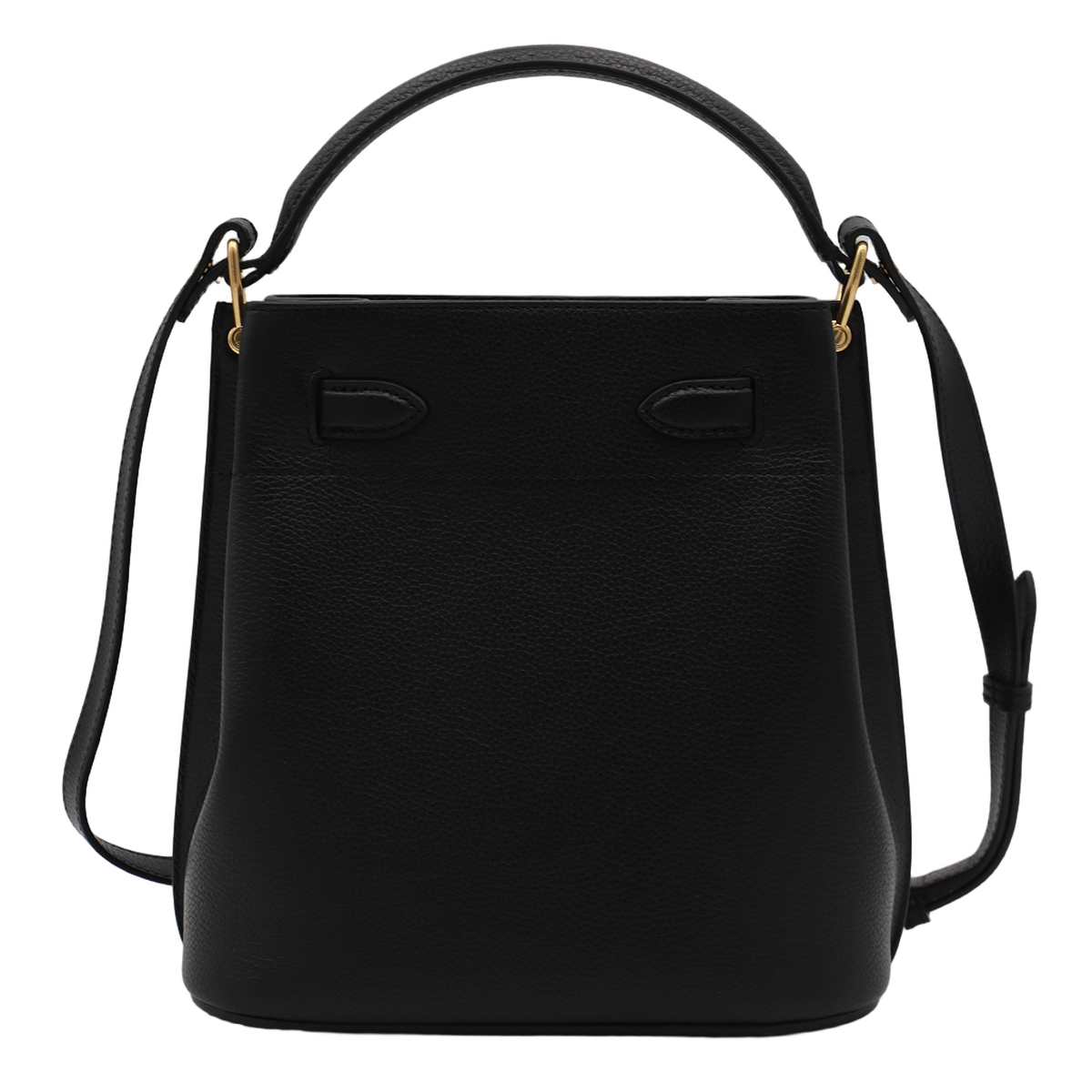 Structured Pebbled Black Handbag with Gold Accents