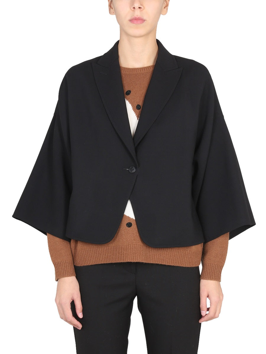 Cropped Black Jacket With Peaked Lapels