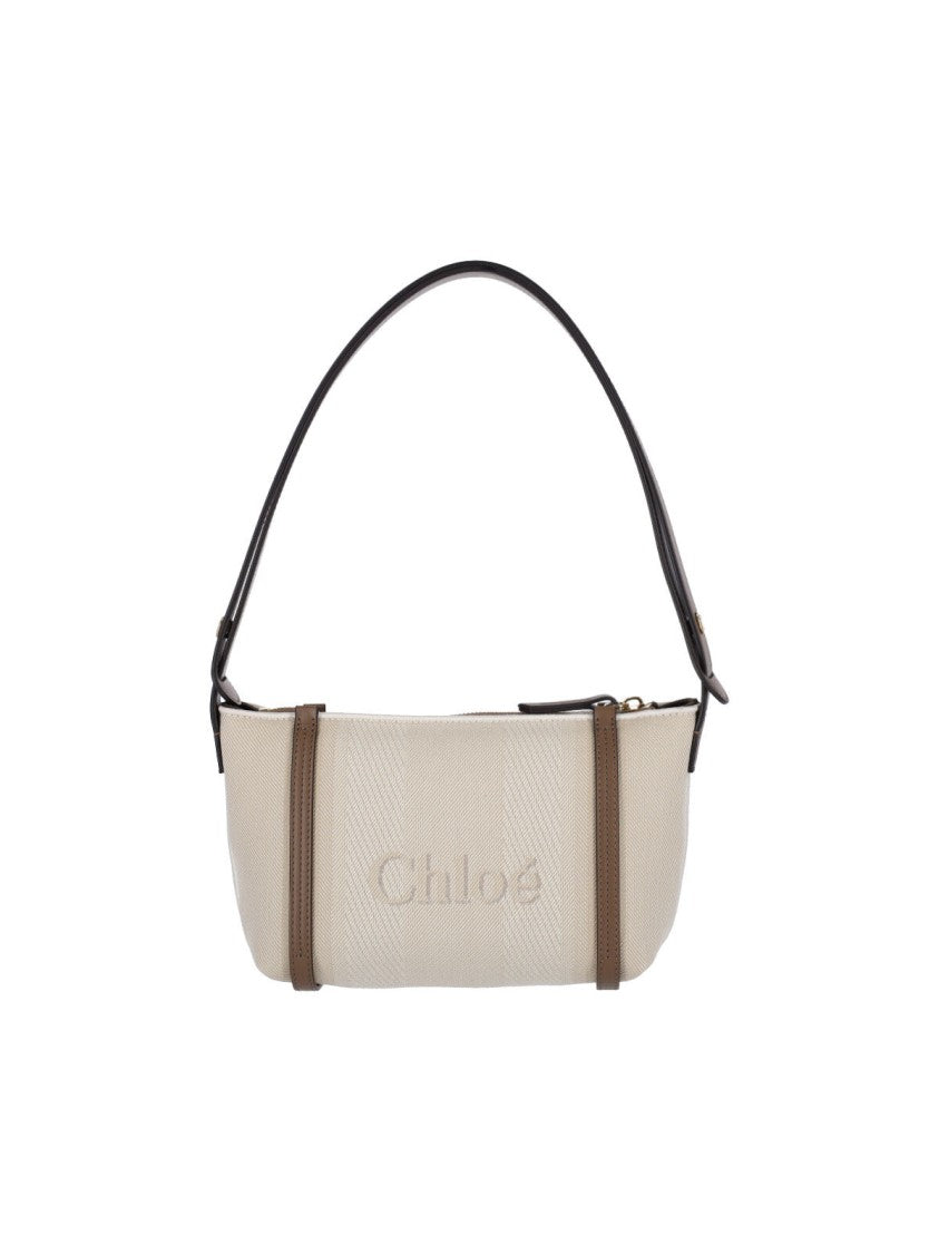 Structured Beige Shoulder Bag With Embossed Logo