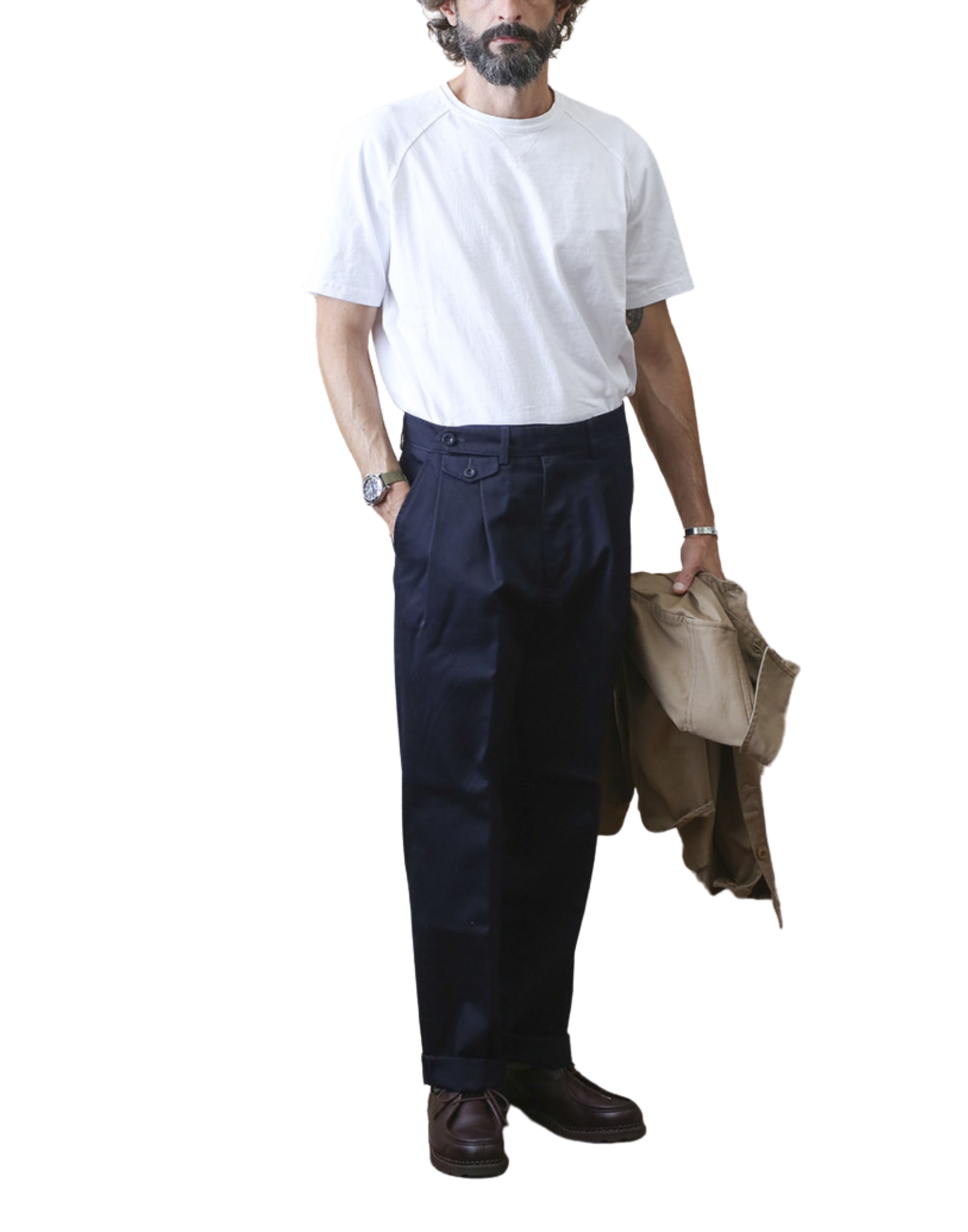Gurka-Inspired Navy Trousers With Pleated Detail
