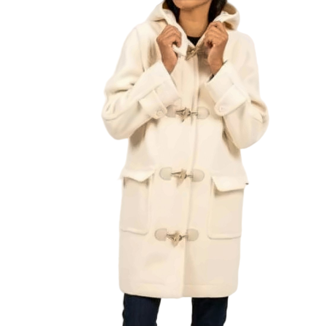 Toggle Closure Mid-Length Jacket With Hood And Textured Fabric