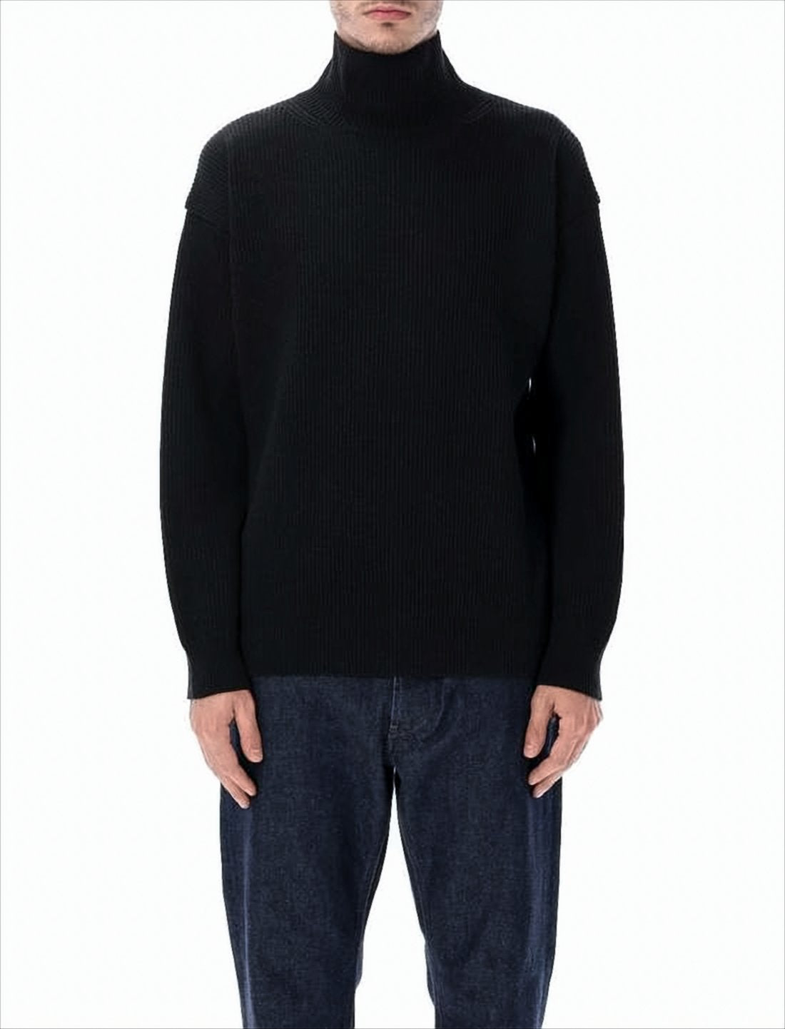 Ribbed Knit Turtleneck Sweater with High Collar