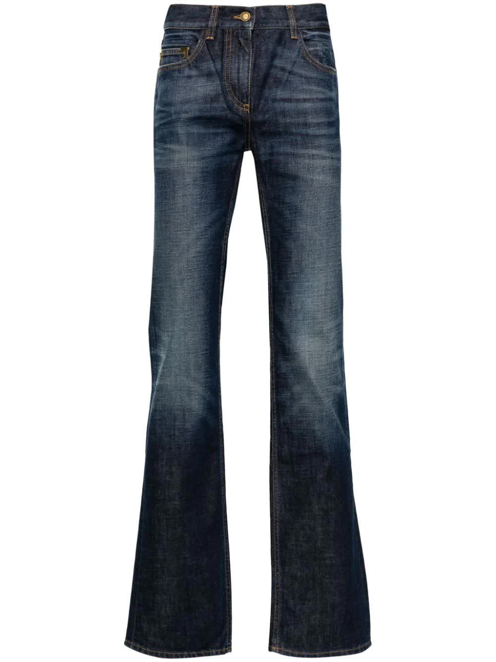 Blue Straight Leg Five Pocket Denim Jeans