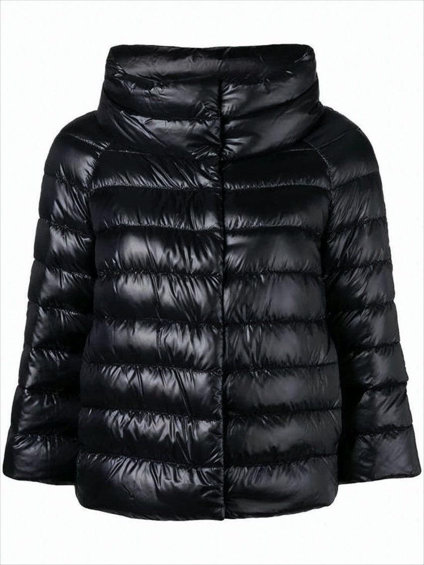 Cropped Black Puffer Jacket with High Collar