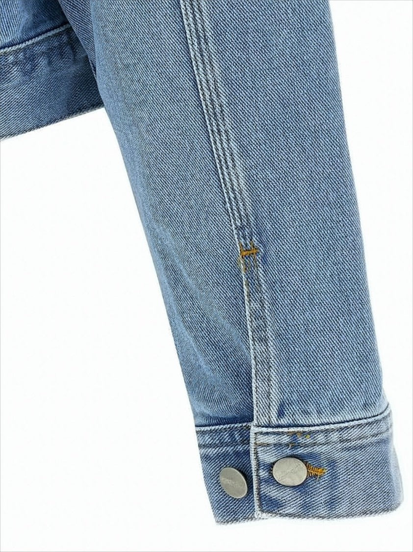 Cropped Denim Jacket with Classic Collar