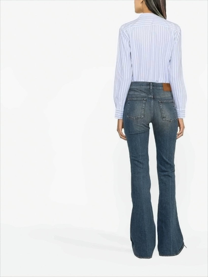 Striped Button-Up Blouse with Pointed Collar