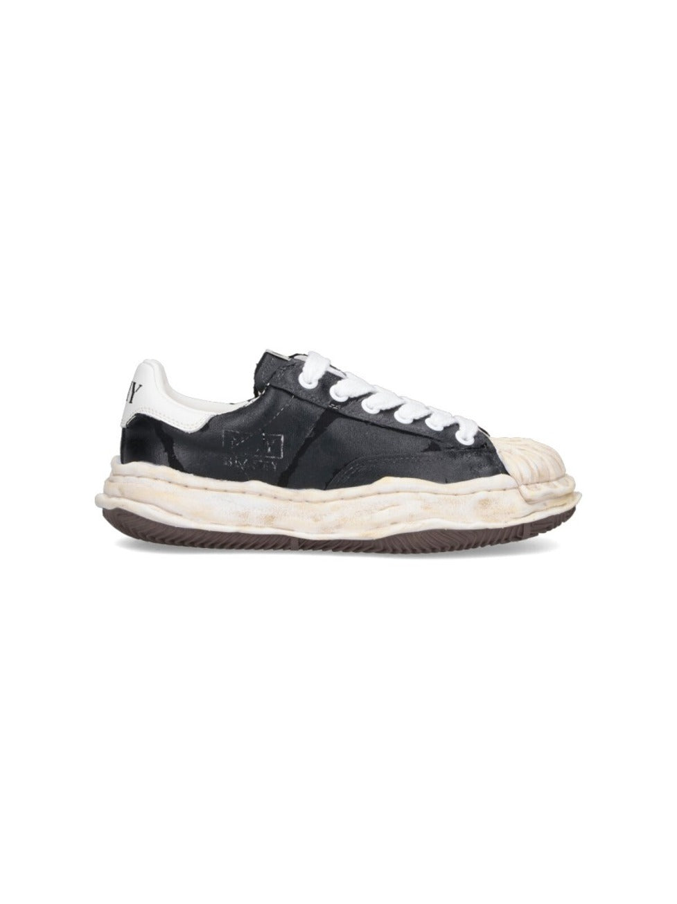 Artistic Black Leather Sneakers With Distressed Sole