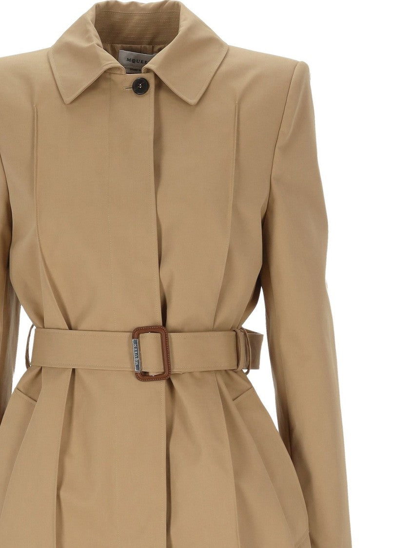 Tailored Beige Coat With High Collar