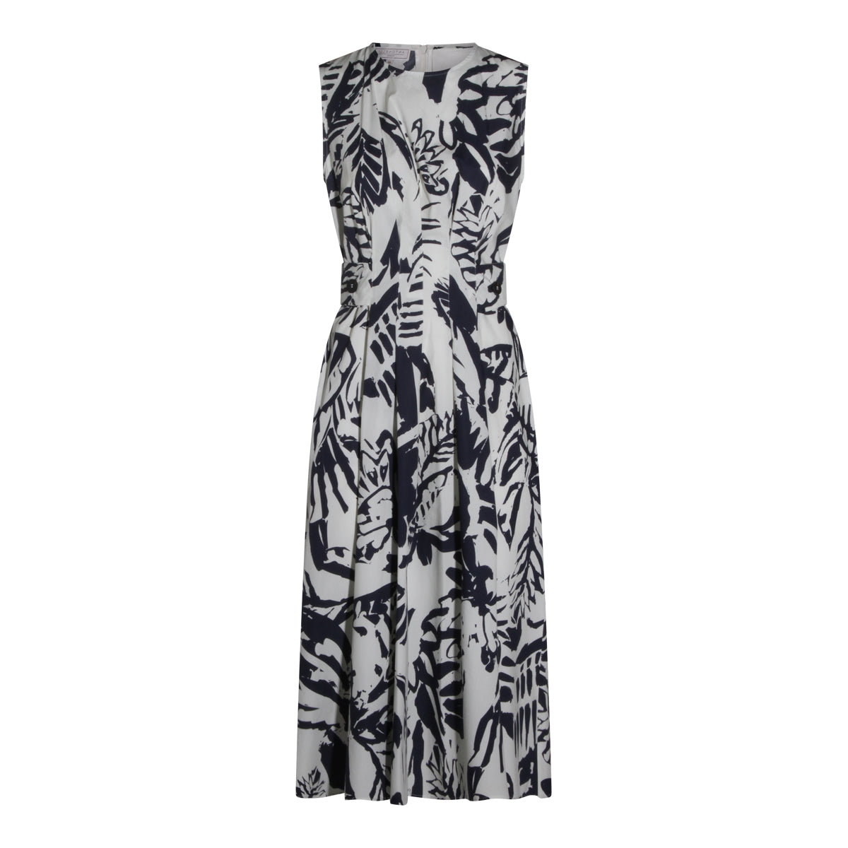 Flowing Midi-Length Dress With Abstract Leaf Pattern