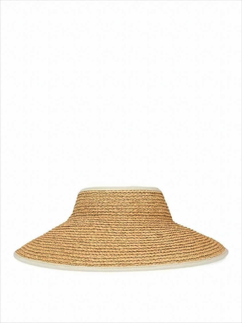 Wide-Brimmed Raffia Visor Hat with Adjustable Tie Closure