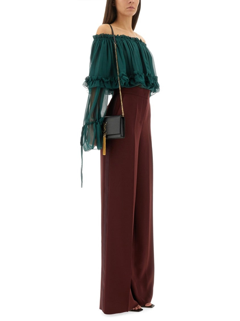 Sheer Ruffled Off-Shoulder Blouse In Silk