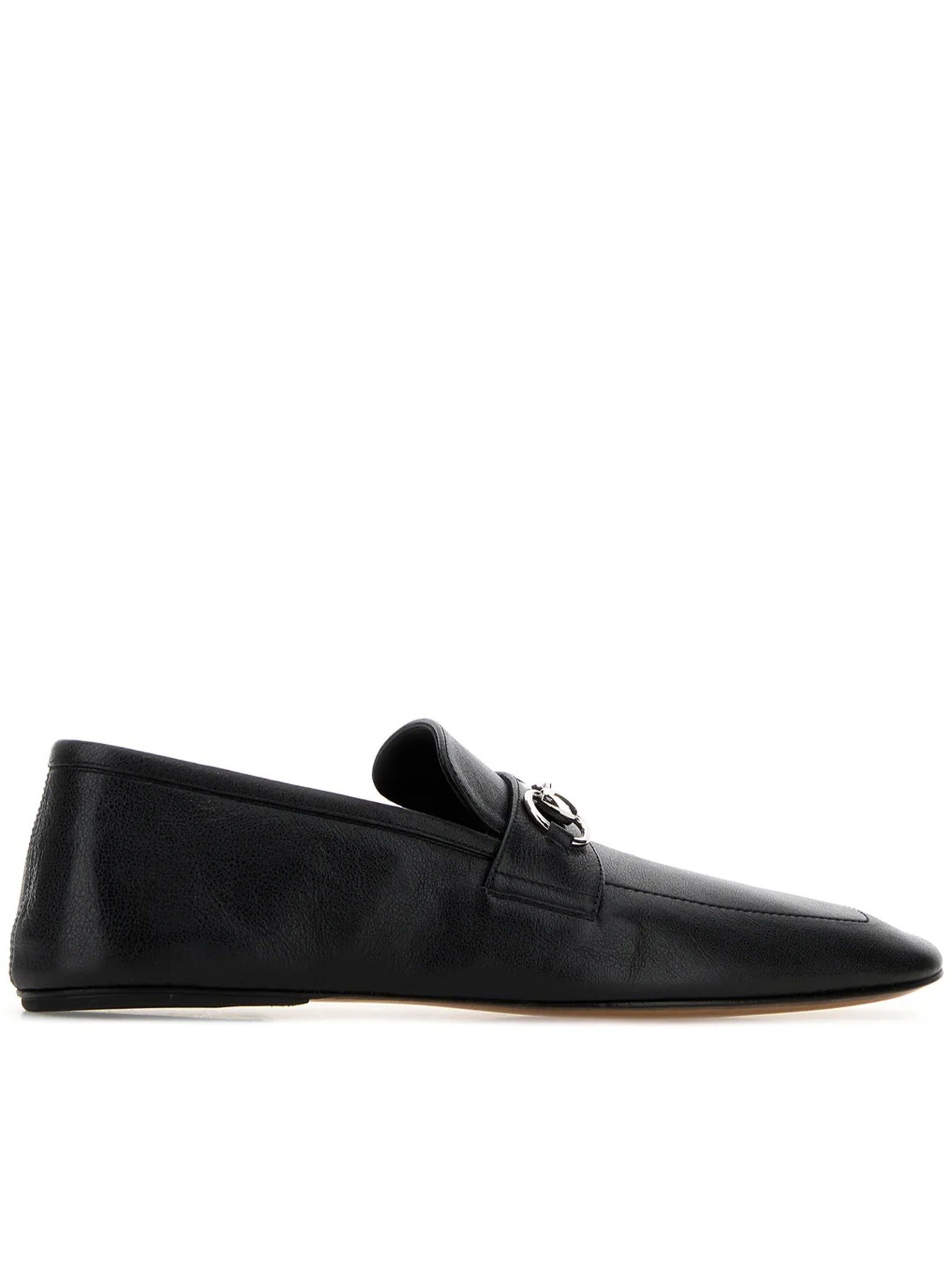 Black Leather Pointed Toe Horsebit Moccasins