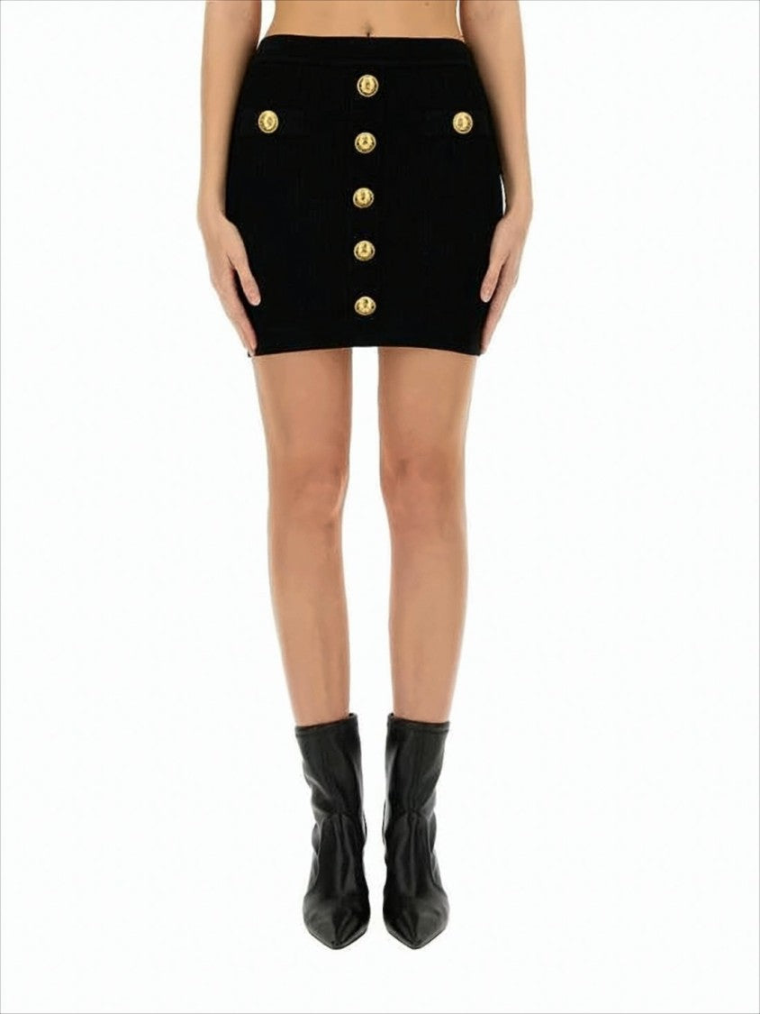 Fitted Mini Skirt with Gold Button Detail
