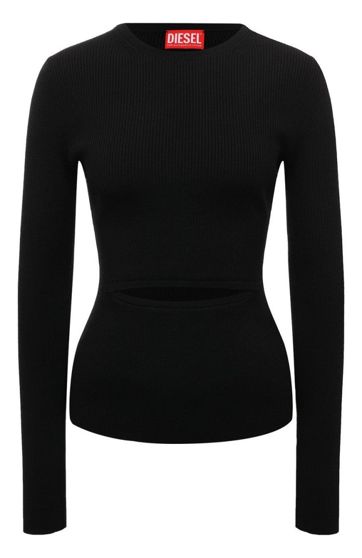 Ribbed Cut-Out Sweater With Wool Blend And Iconic Design