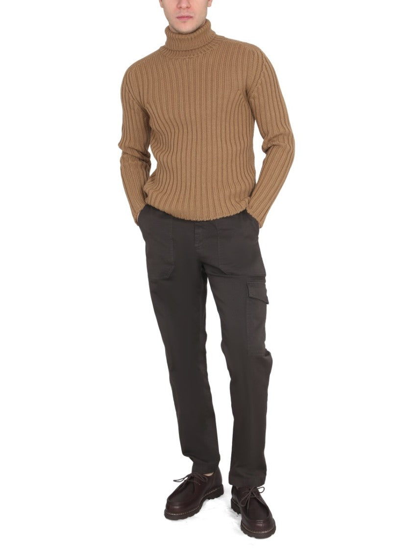 Brown Ribbed Turtleneck Sweater