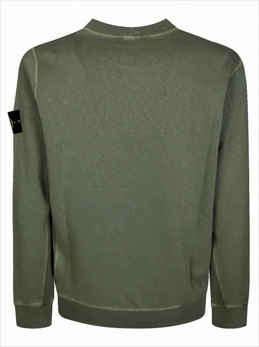 Olive Green Long-Sleeve T-Shirt with Compass Logo Detail