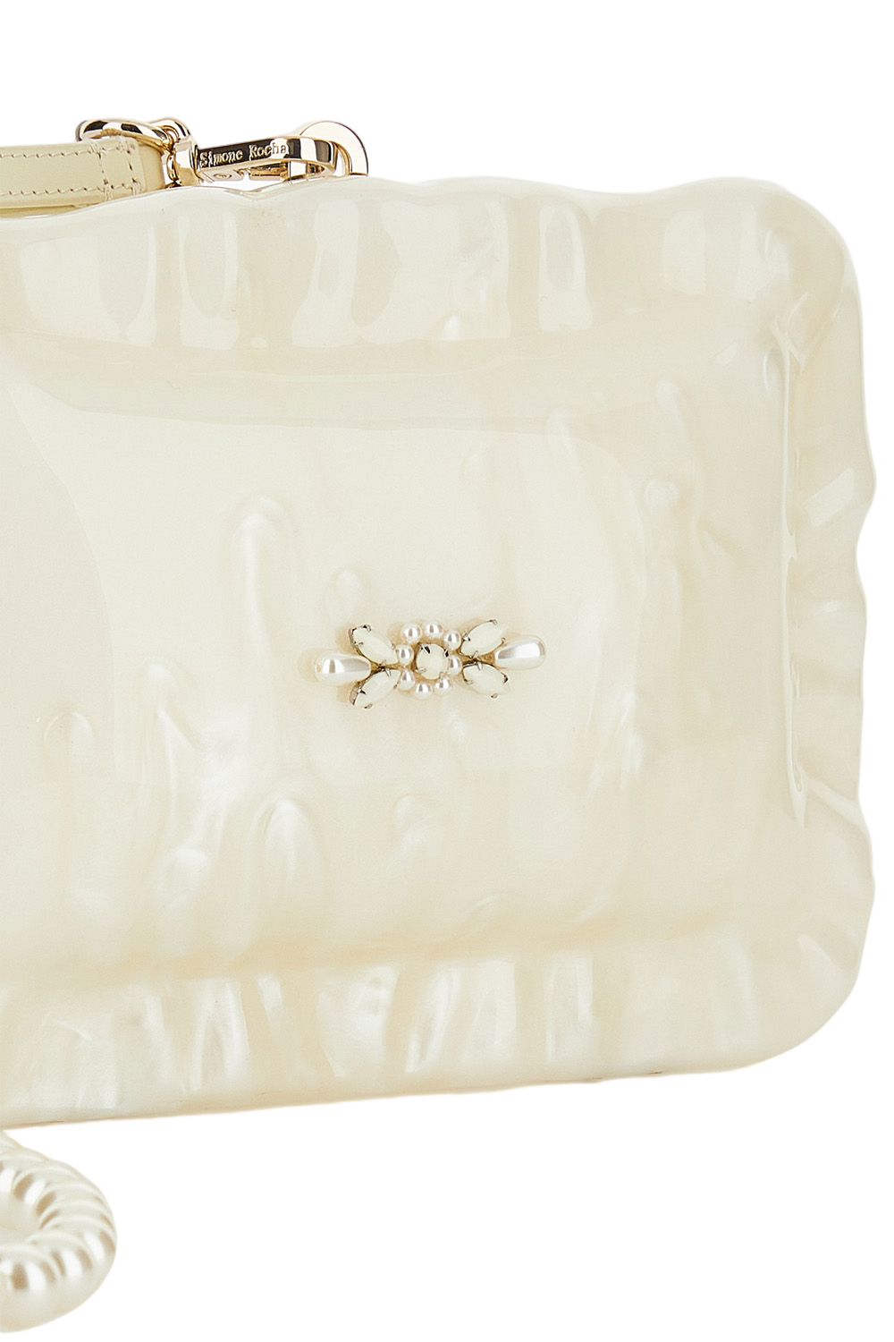 Pearl-Embellished Pillow-Shaped Shoulder Bag